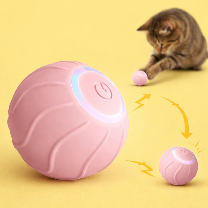Interaktiv kattleksak boll från Djurslottet i rosa som hoppar och ändrar riktning när katten leker
