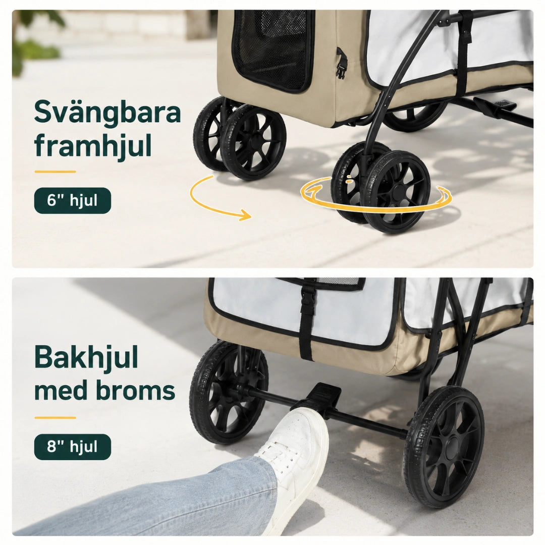 PawHut 2-i-1 Djurvagn med svängbara framhjul och broms bak - Djurslottet