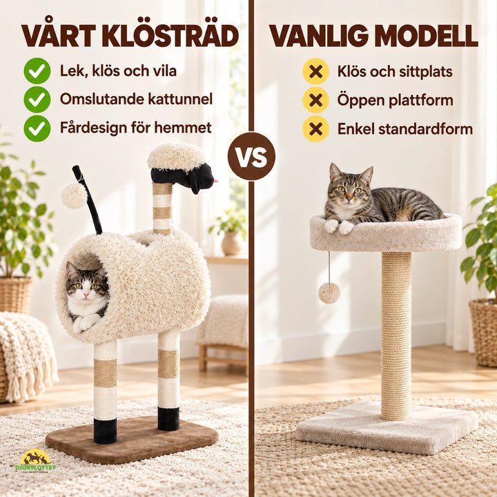 PawHut Klösträd i Fårdesign jämfört med vanlig modell – Djurslottet