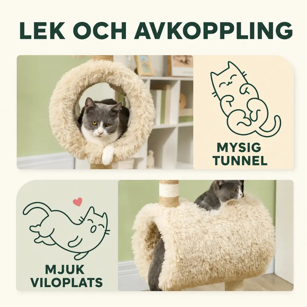 PawHut Klösträd i Fårdesign som trygg kattbädd – Djurslottet