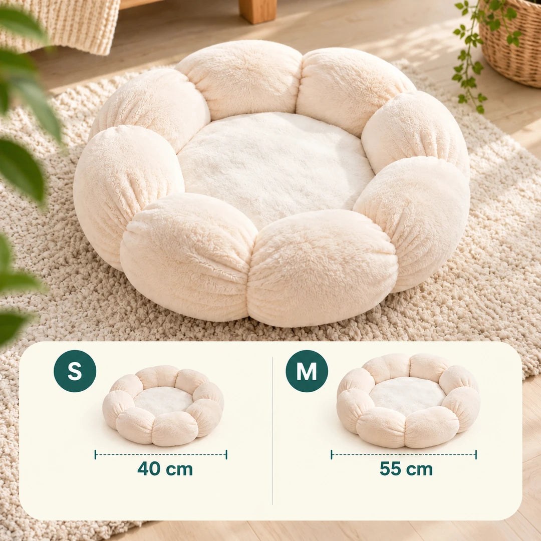 Fluffelia blomformad djurbädd – storlek S 40 cm och M 55 cm