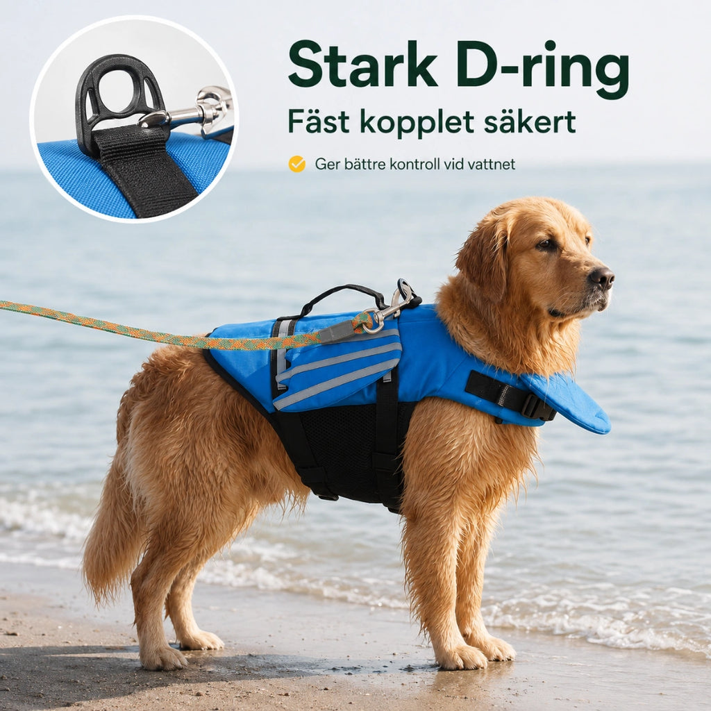Stark D-ring för koppel på flytvästen - Djurslottet