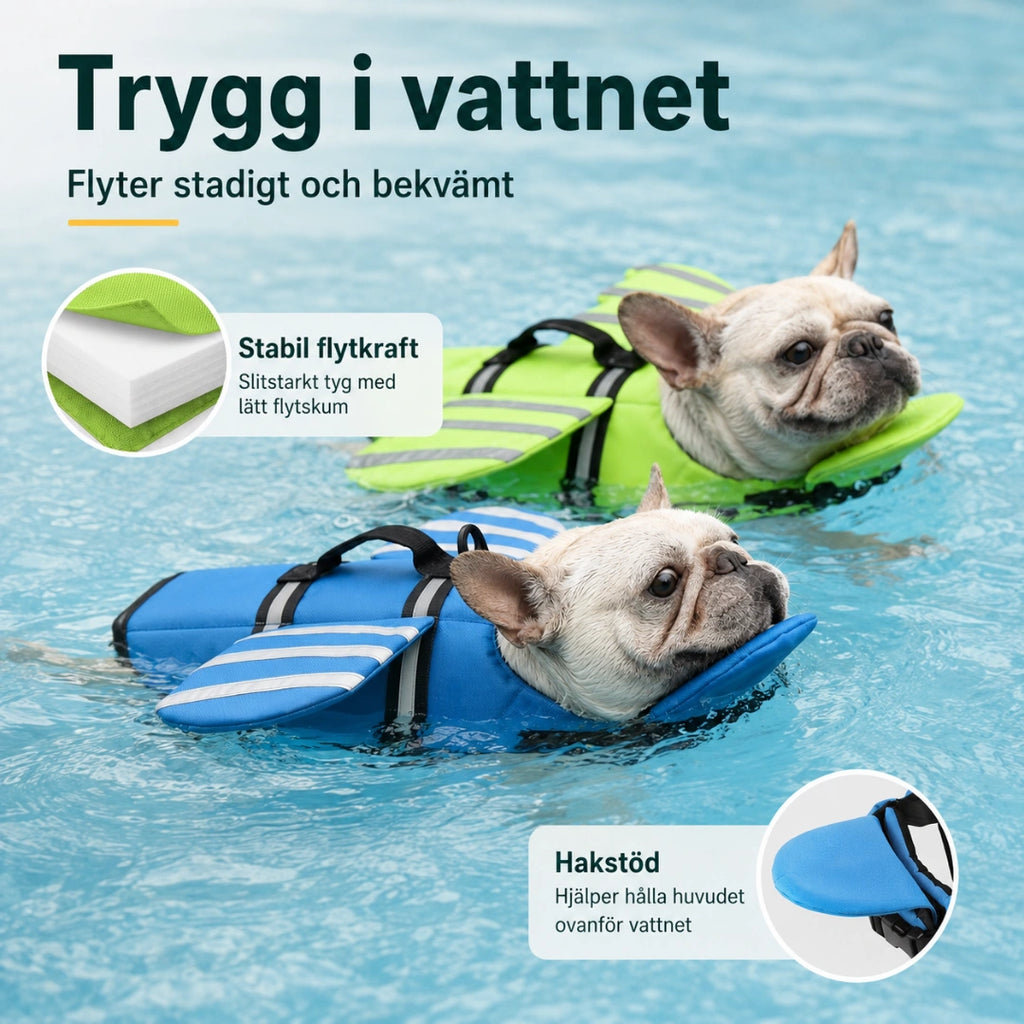 Stabil flytkraft och avtagbart hakstöd i flytvästen - Djurslottet