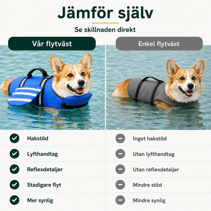 Vår flytväst jämförd med en enkel flytväst - Djurslottet