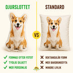 Djurslottets formskurna fotokudde jämfört med standardkudde