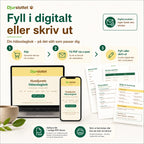 Så fungerar Husdjurets Hälsodagbok – köp, få PDF via e-post och fyll i digitalt eller skriv ut på papper.