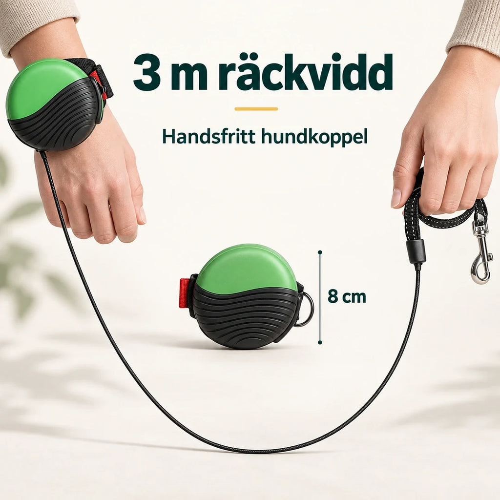 Handsfree Hundkoppel för Handleden - 3 meter räckvidd och 8 cm koppelhus - Djurslottet