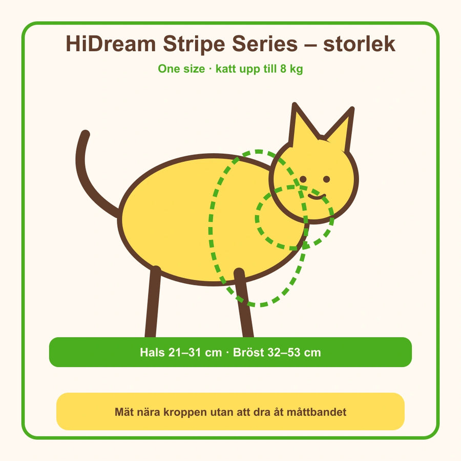 Storleksguide för HiDream Stripe Series kattsele med hals- och bröstomfång