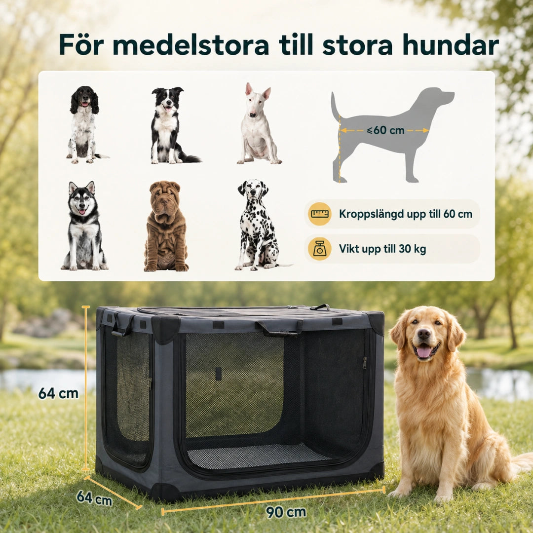 Storleksguide för hundbur, 90 x 64 x 64 cm - Djurslottet
