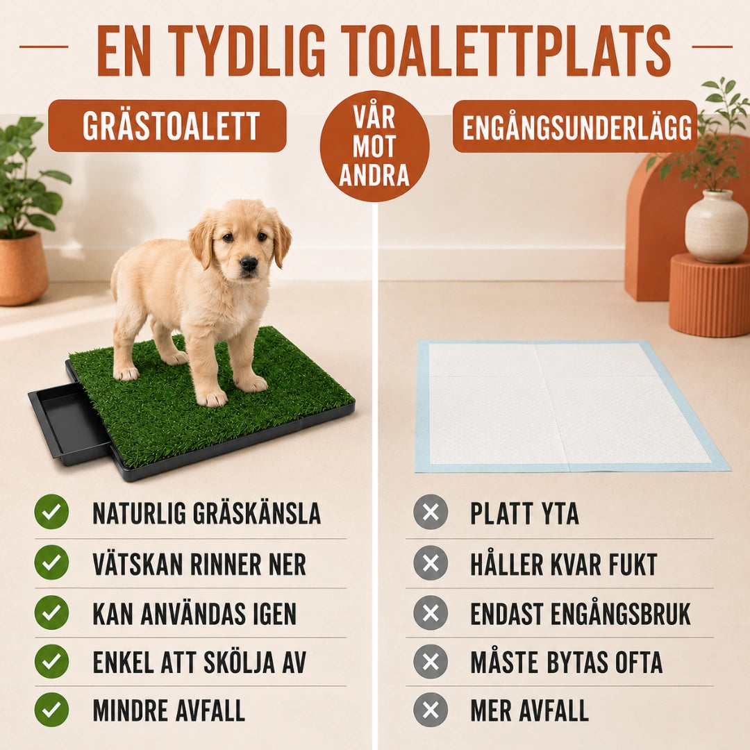 Hundtoalett med konstgräs jämförd med ett engångsunderlägg - Djurslottet
