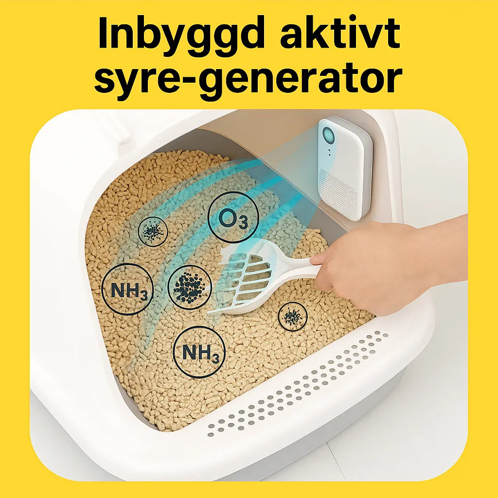 Kattlåda med inbyggd aktiv syre-generator – motverkar lukt med O₃-teknologi