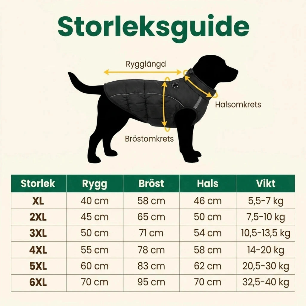Storleksguide för Nordvarm Vinterjacka XL till 6XL - Djurslottet