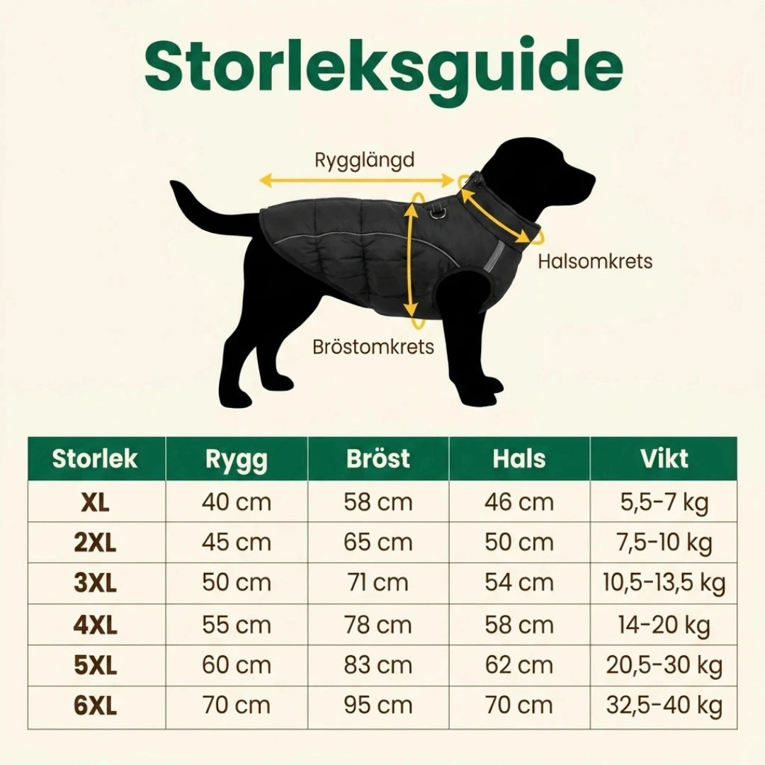Storleksguide för Nordvarm Vinterjacka XL till 6XL - Djurslottet