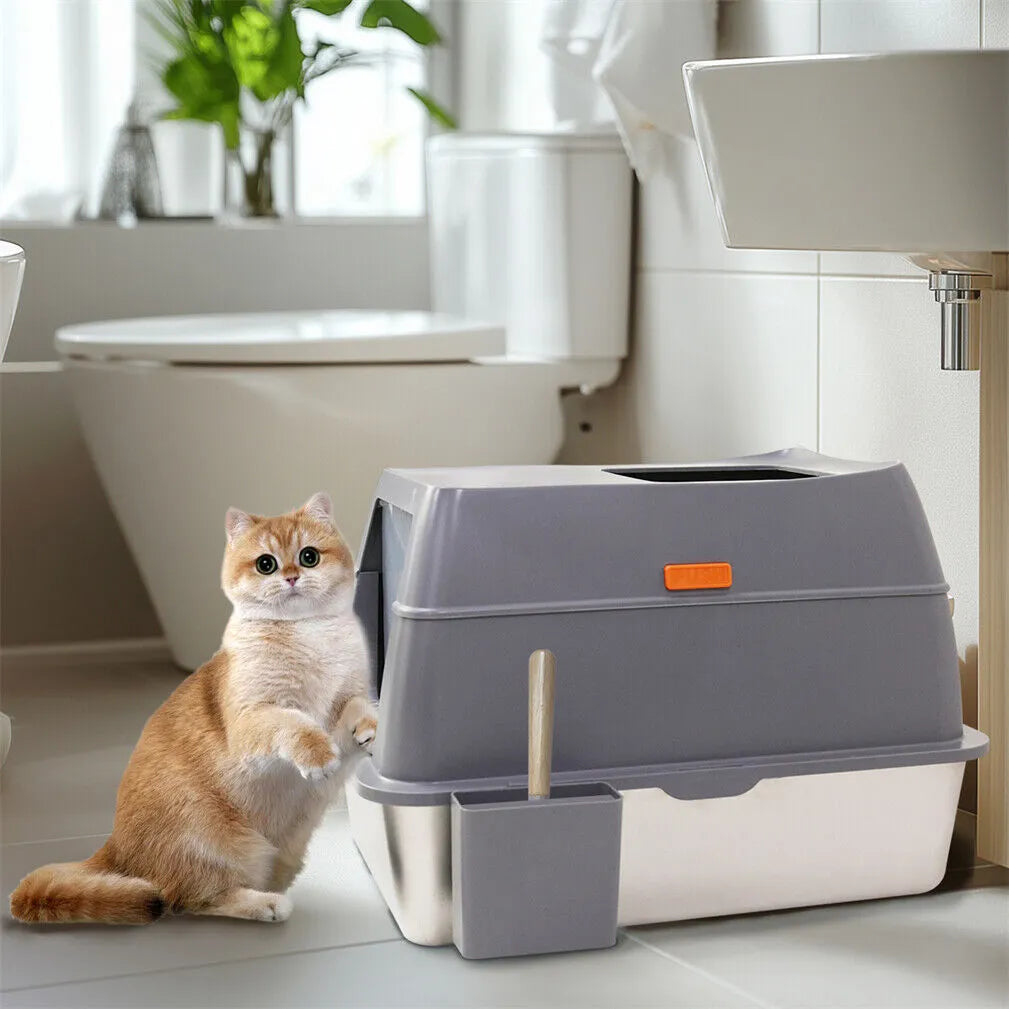 katt med rostfritt kattlåda från djurslottet