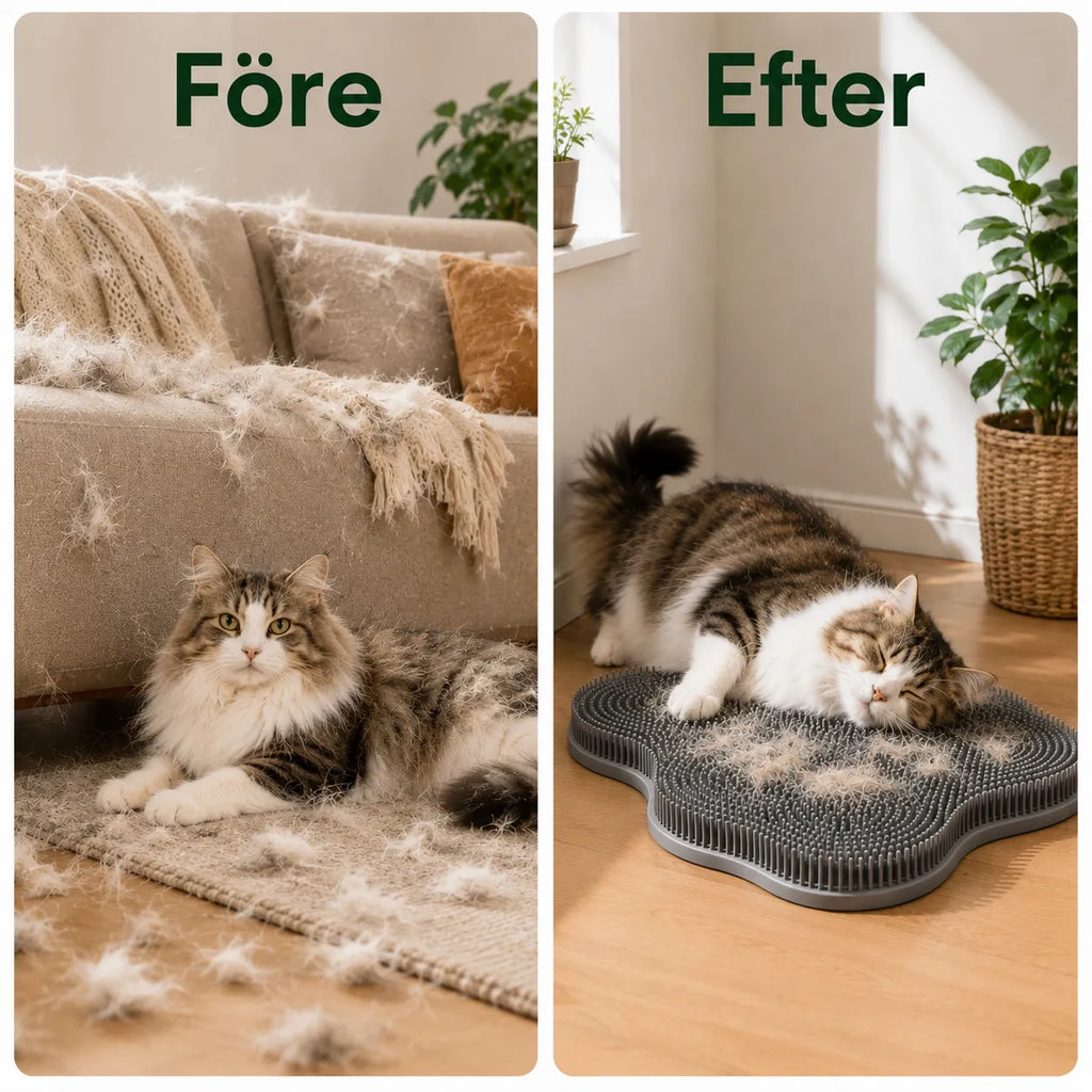 Före och efter med massagematta för katt - Djurslottet