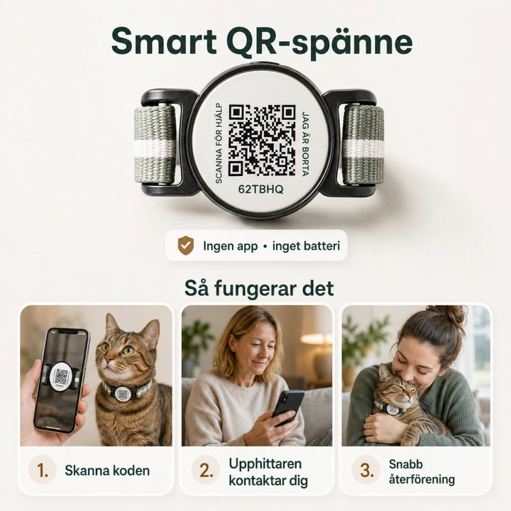 Närbild på QR-brickan och säkerhetsspännet - Djurslottet