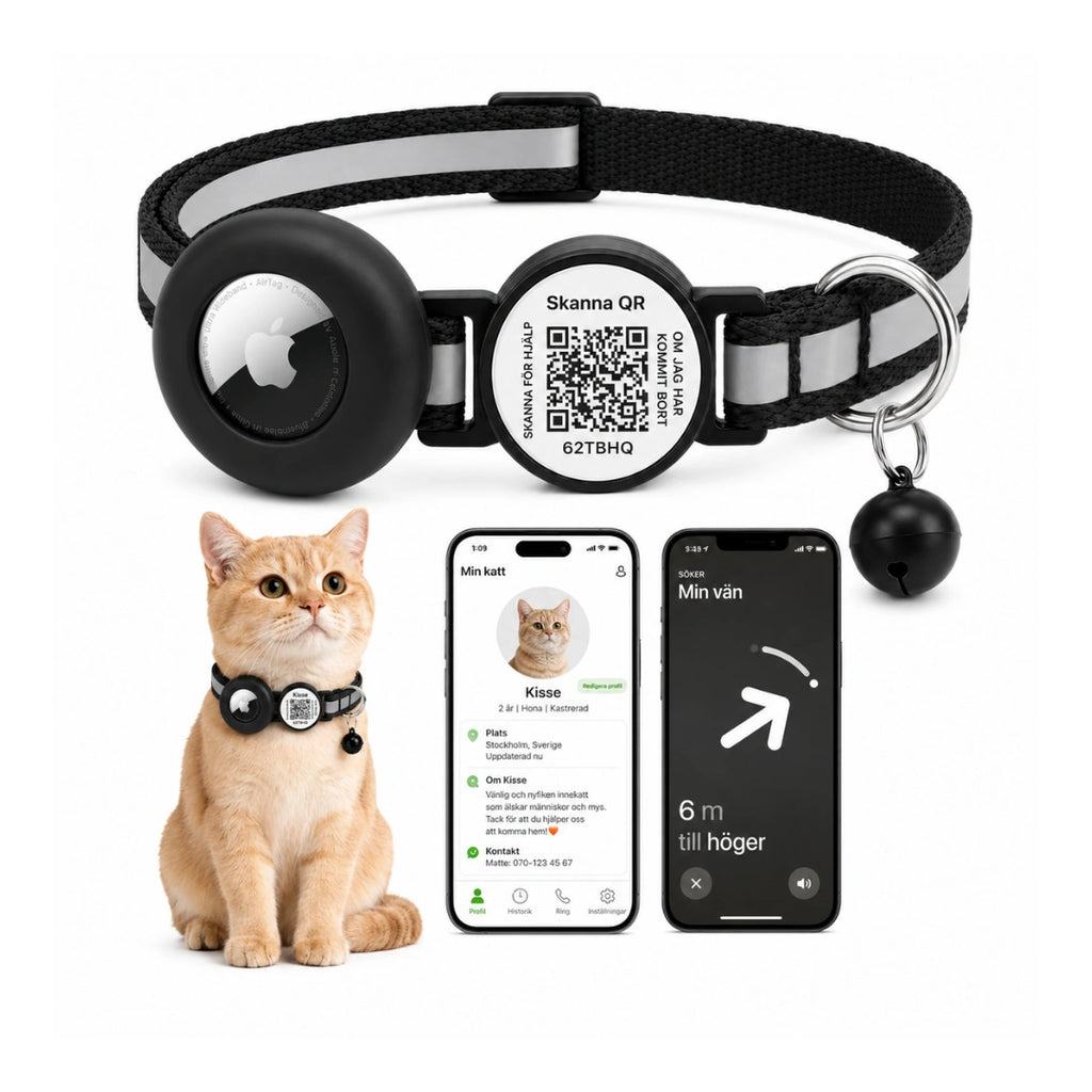 TryggTag Katthalsband med QR-ID och AirTag-hållare - Djurslottet