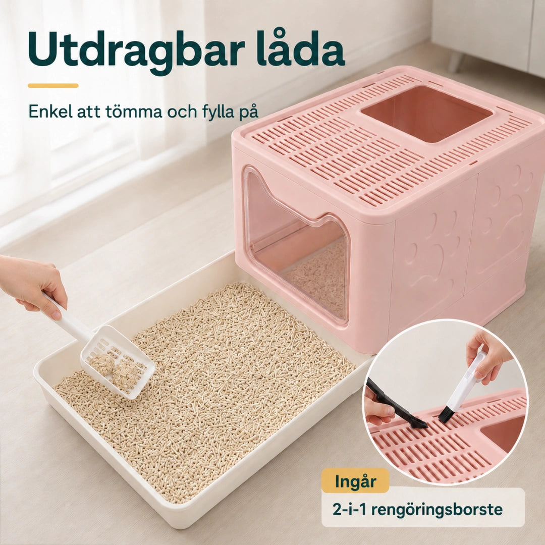 BingoPaws Kattlåda med tak och utdragbar botten 2-i-1 tillbehör - Djurslottet