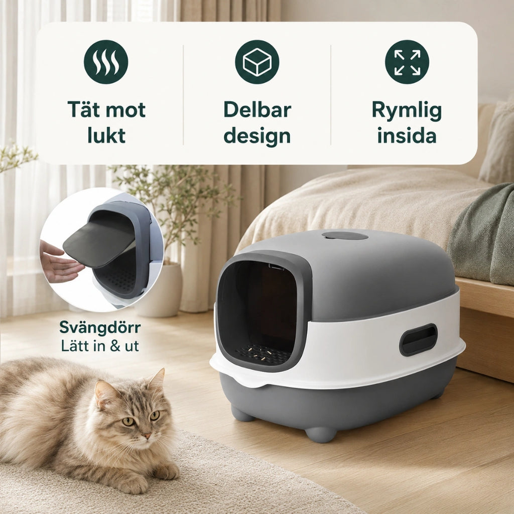 BingoPaws Stor kattlåda med tak och svängdörr - Djurslottet