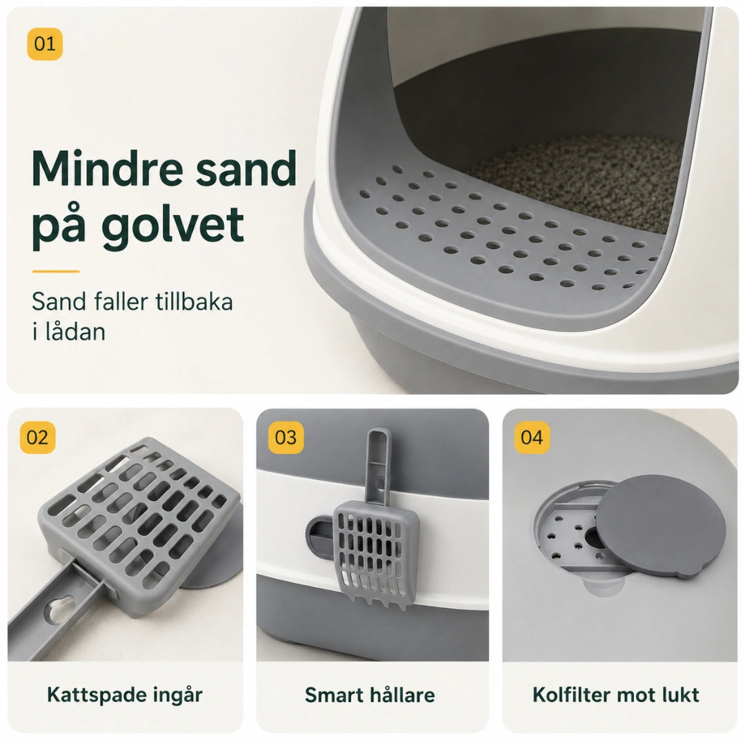 BingoPaws Stor kattlåda med tak ger mindre kattsand på golvet - Djurslottet