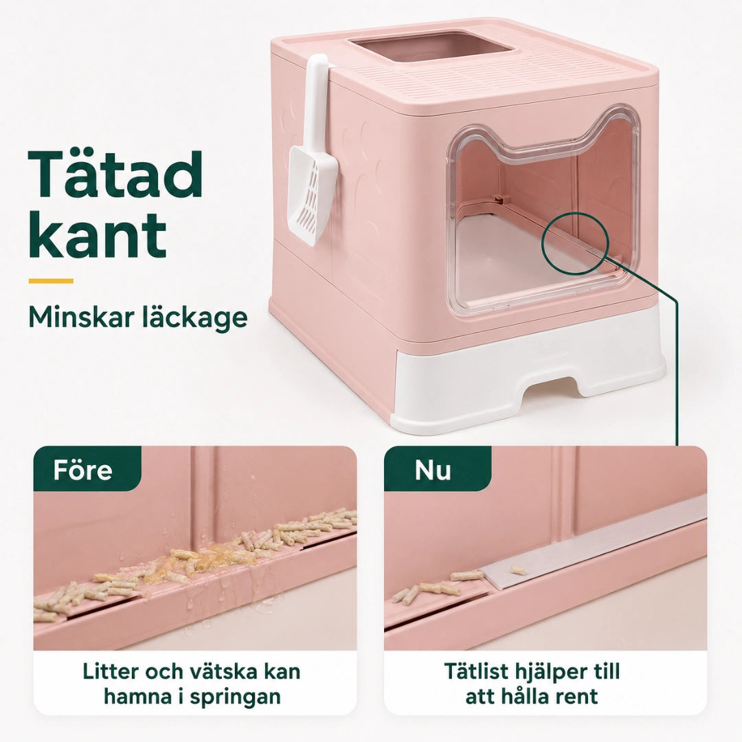 BingoPaws Kattlåda med tak och utdragbar botten tätad kant - Djurslottet