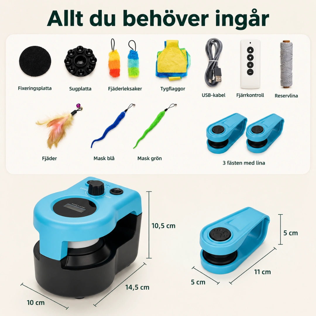 Purrnivo Automatisk Snörleksak mått och medföljande delar - Djurslottet