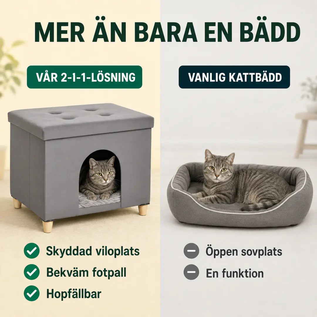 PawHut Katthus och Sittpuff 2-i-1 – Jämfört med en vanlig öppen kattbädd – Djurslottet
