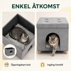 PawHut Katthus och Sittpuff 2-i-1 – Med öppningsbart lock och ingång framtill – Djurslottet