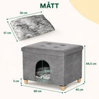 PawHut Katthus och Sittpuff 2-i-1 – Mått 60 x 45 x 44,5 cm och ingång 21,5 x 23 cm – Djurslottet