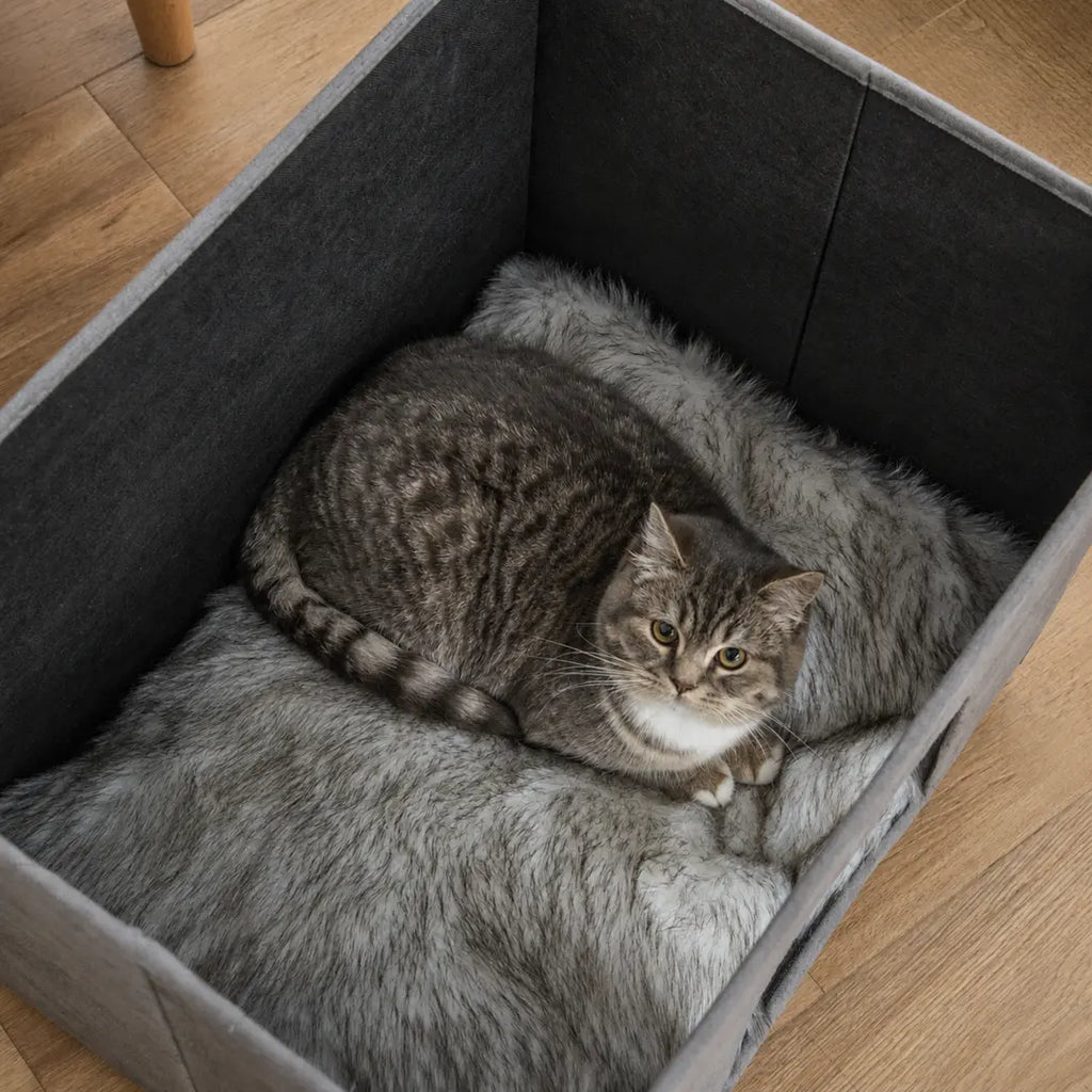 PawHut Katthus och Sittpuff 2-i-1 – Med katt som vilar på den mjuka innerkudden – Djurslottet