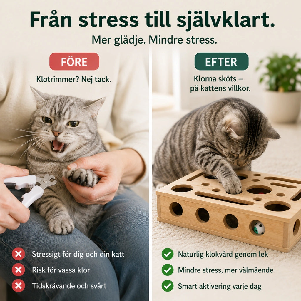 Katt leker i kattpussel av trä efter - Djurslottet