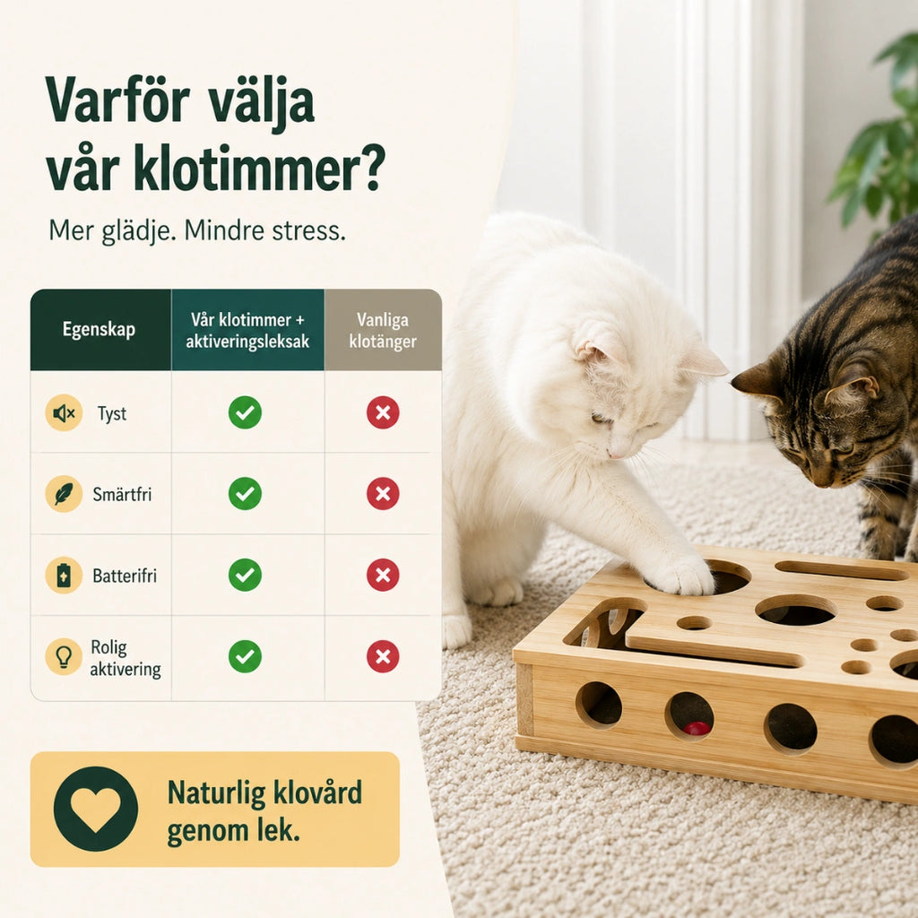 Kattpussel i trä som fungerar som klotrimmer - Djurslottet