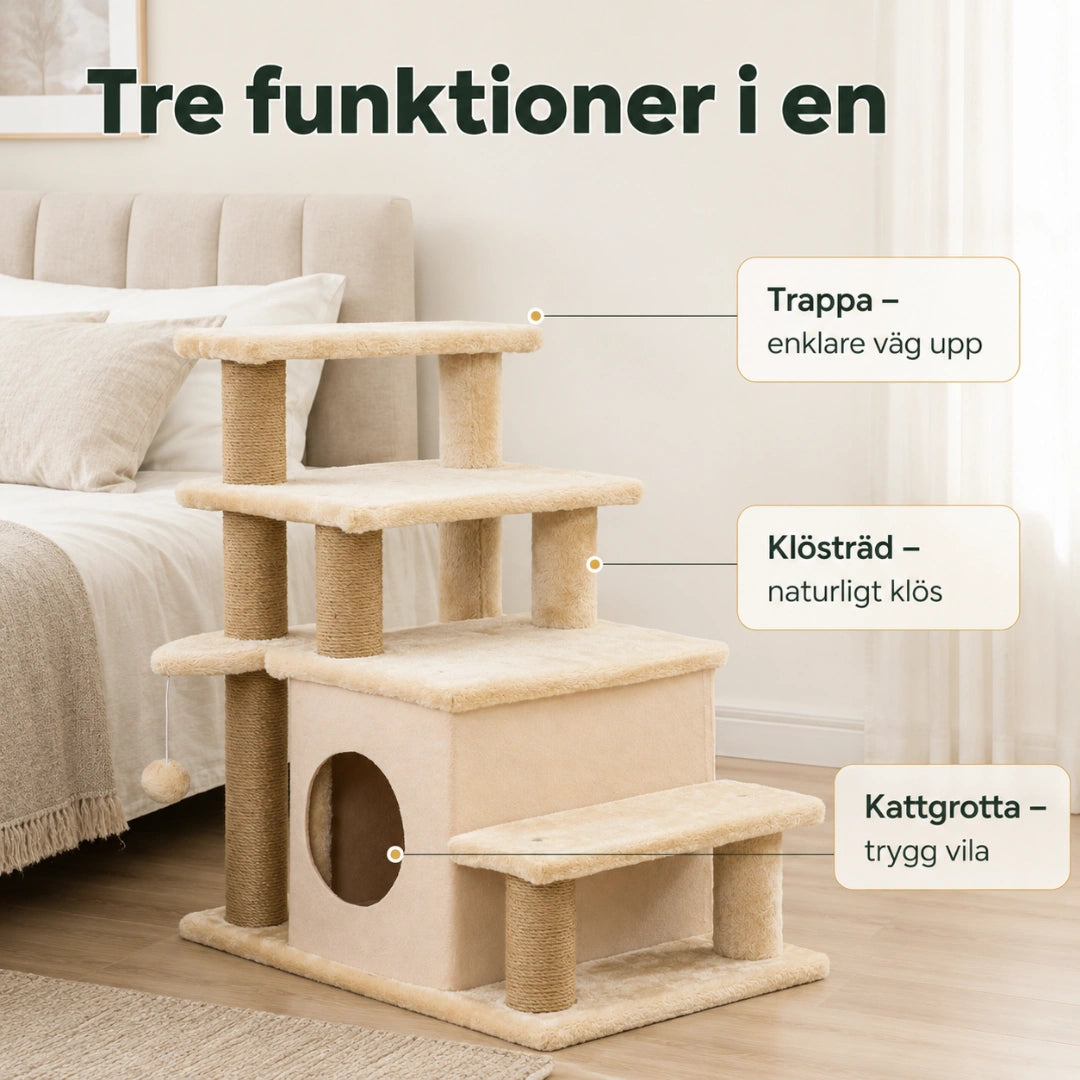 PawHut Kattrappa 3-i-1 med Grotta tre funktioner i en möbel - Djurslottet