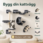 Delarna i kattväggen, klätterstege, viloplats, klöspelare och hängmatta - Djurslottet