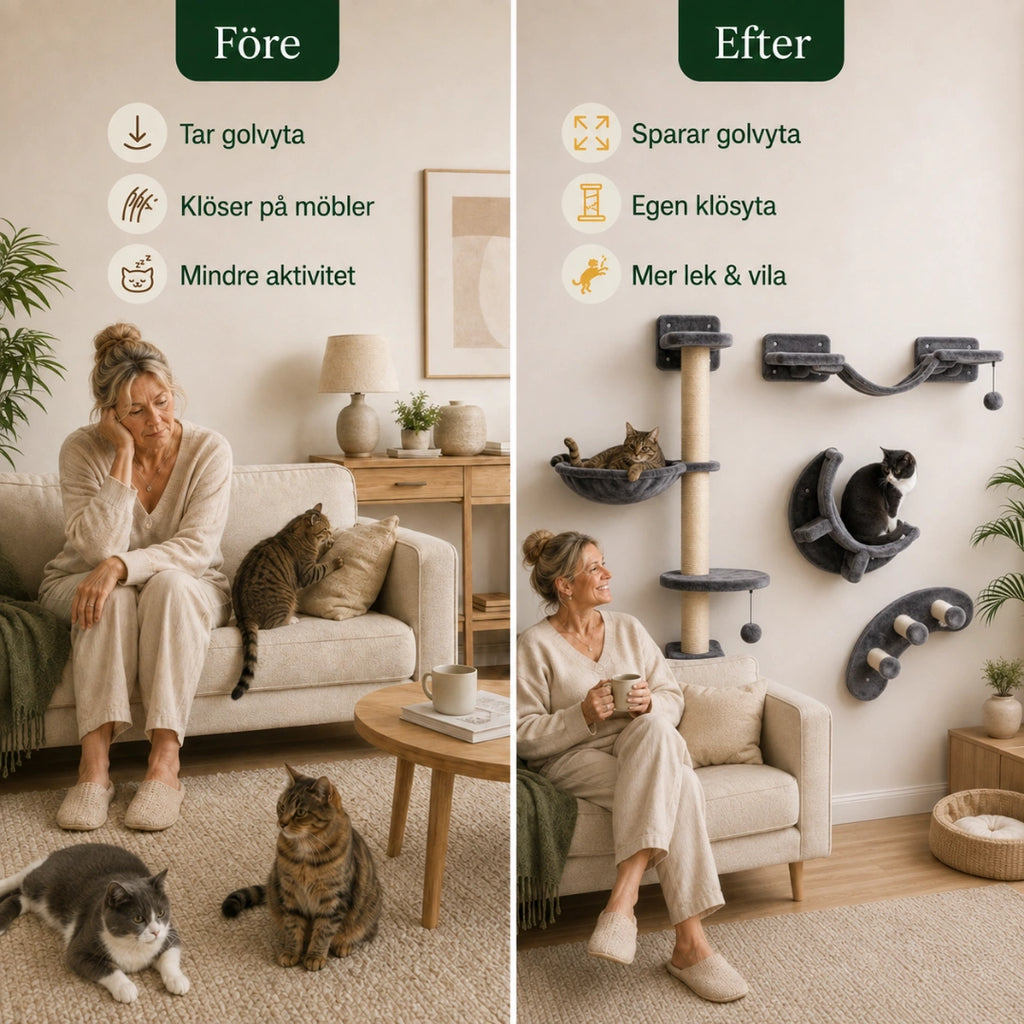 Före och efter, hemmet med och utan kattvägg - Djurslottet
