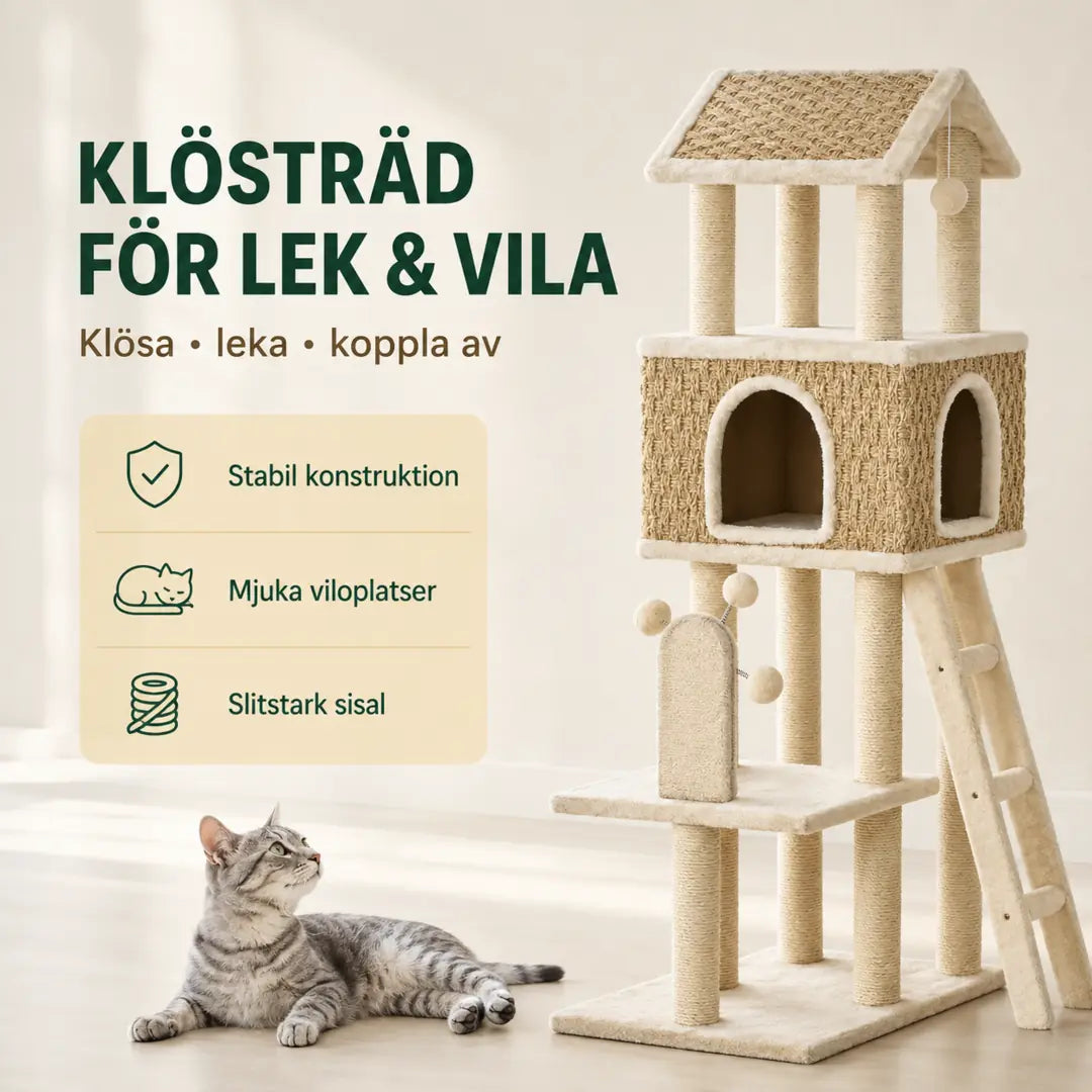 PawHut Klösträd i Sjögräs för lek och vila - Djurslottet