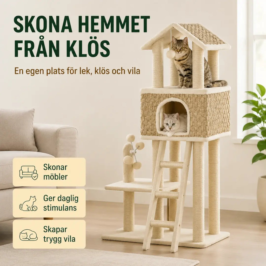 PawHut Klösträd i Sjögräs skonar möbler från klös - Djurslottet