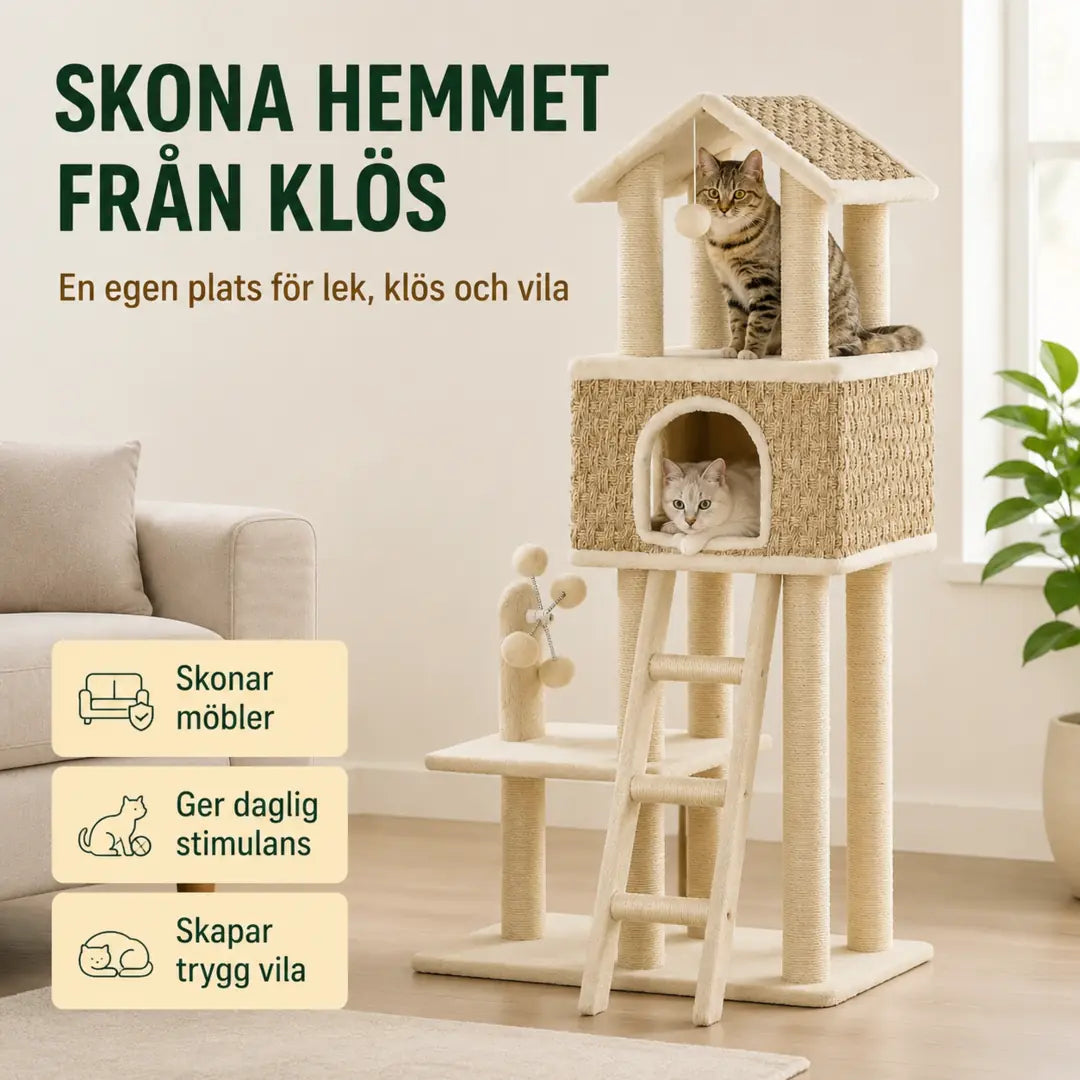 PawHut Klösträd i Sjögräs skonar möbler från klös - Djurslottet