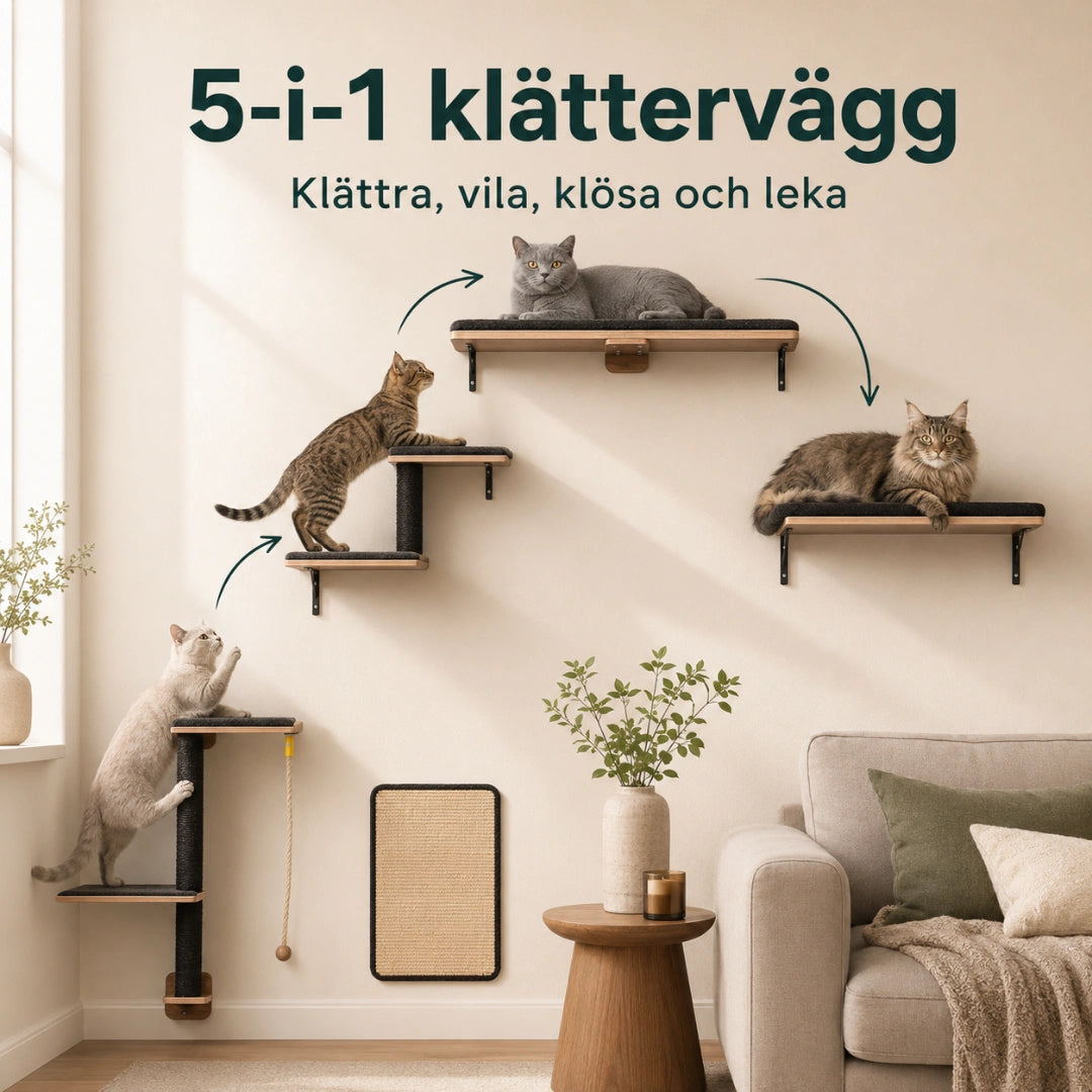 PAWZ väggmonterad klösbräda 5-i-1 kattvägg - Djurslottet