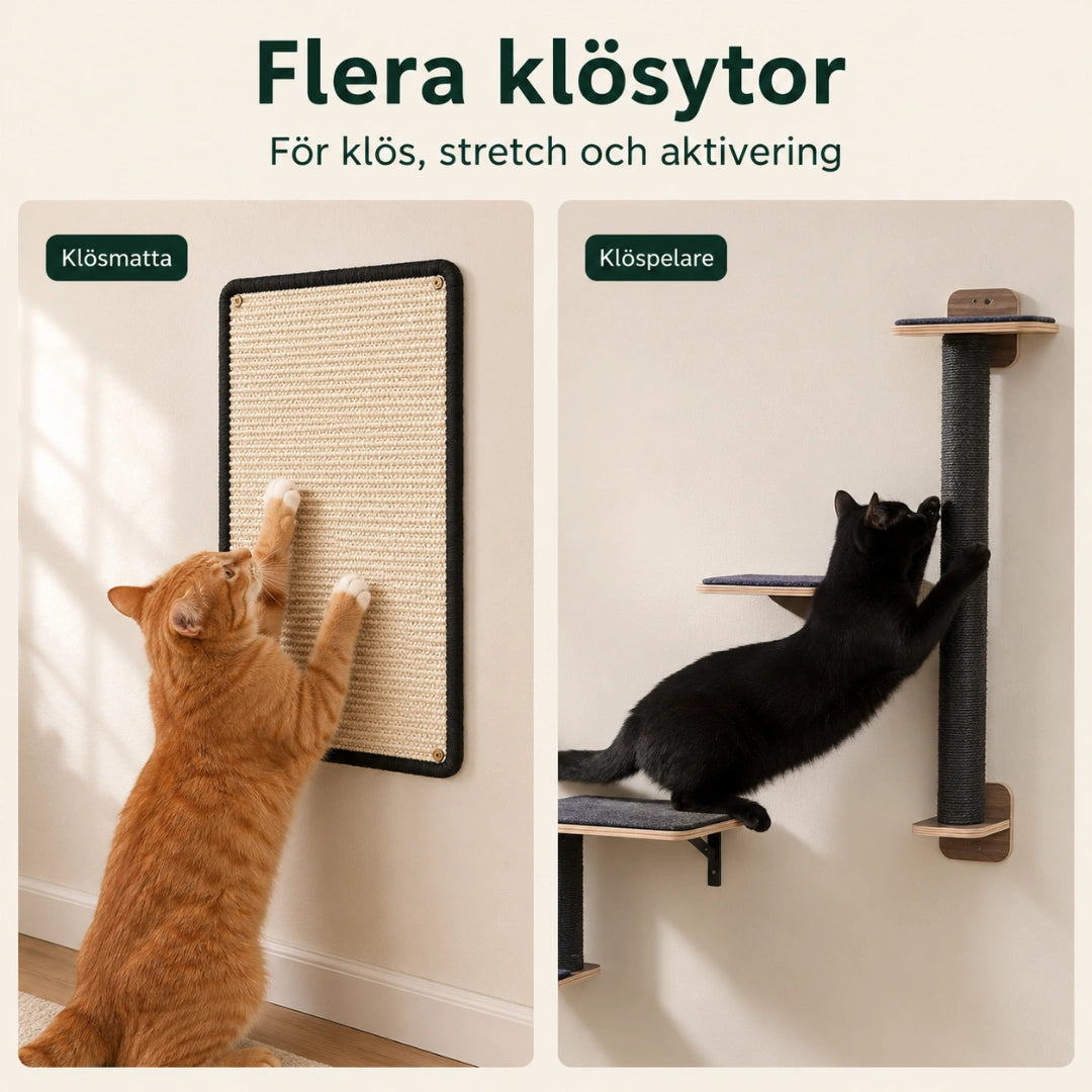 PAWZ väggmonterad klösbräda med flera klösytor - Djurslottet