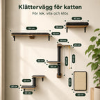 Klätterväggens mått: hyllor 84 och 42 cm, klöspelare 64 cm - Djurslottet
