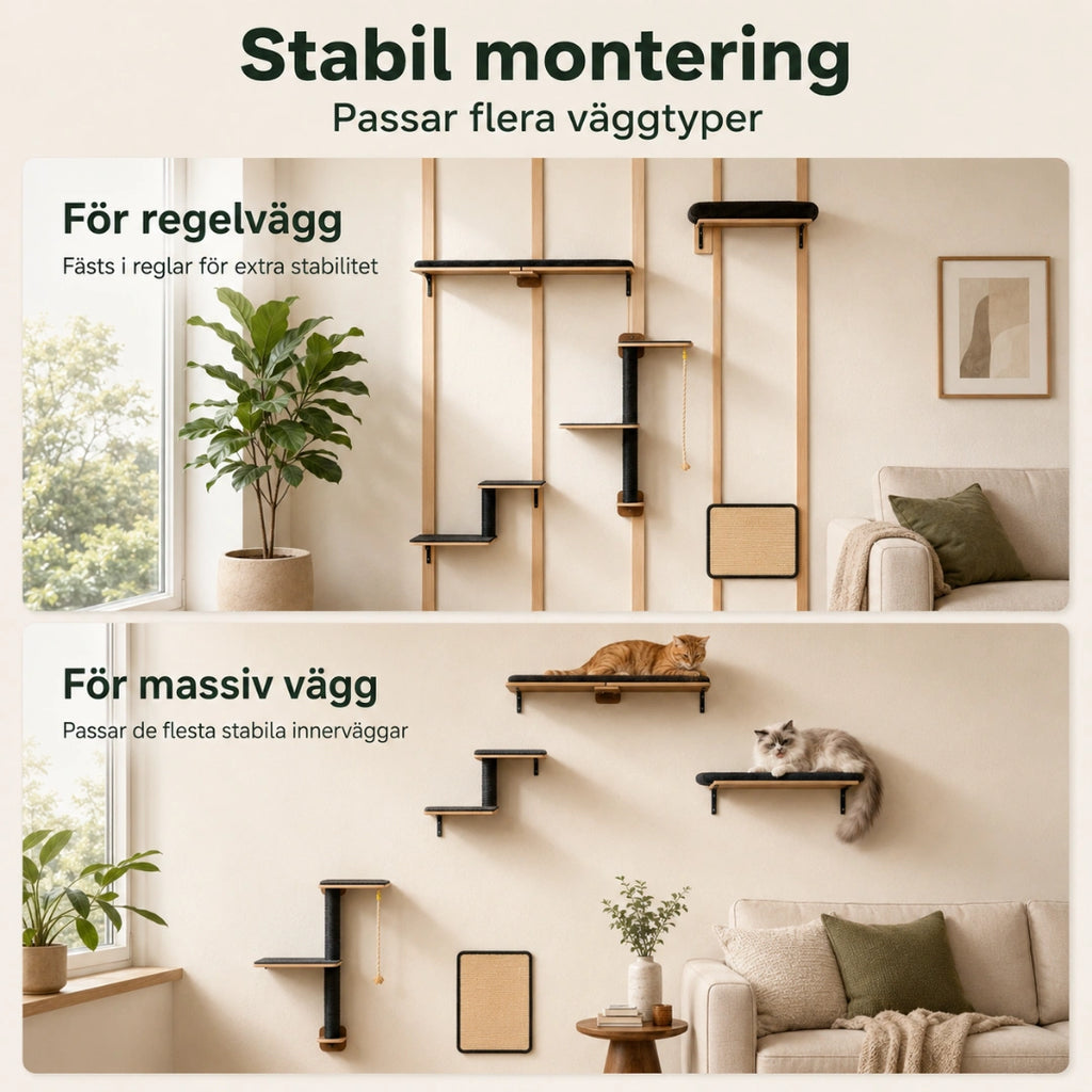 PAWZ väggmonterad klösbräda med stabil väggmontering - Djurslottet