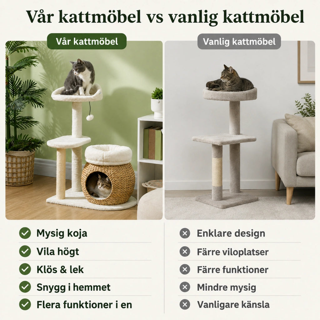 PawHut Klösträd med Kattgrotta jämfört med en vanlig kattmöbel - Djurslottet