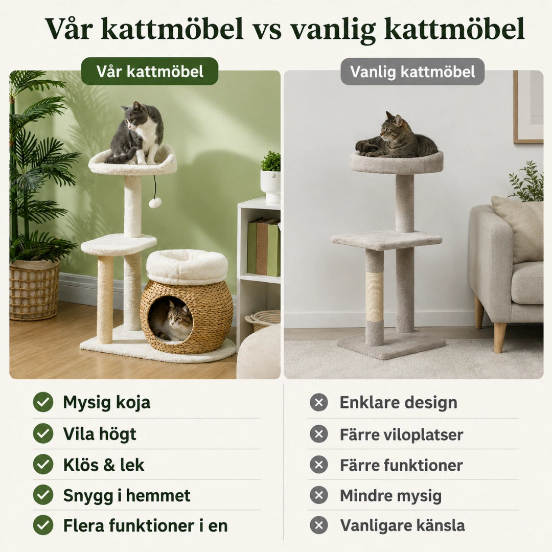 PawHut Klösträd med Kattgrotta jämfört med en vanlig kattmöbel - Djurslottet
