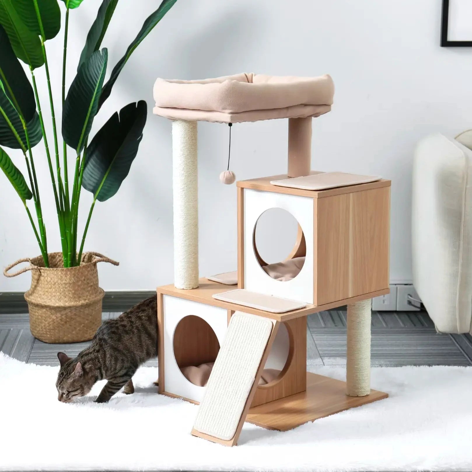 korta klösträd 3 våningar trä - biege