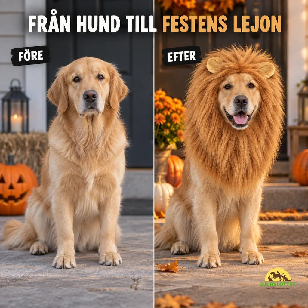 Hundkostym med Lejonman – Före och efter lejonlook – Djurslottet