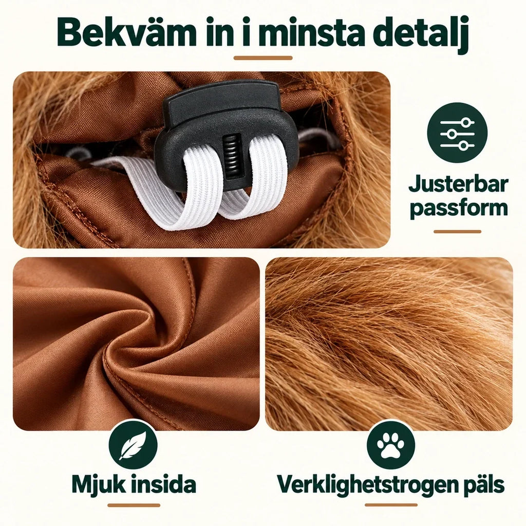 Hundkostym med Lejonman – Justerbar passform mjuk insida och verklighetstrogen päls – Djurslottet
