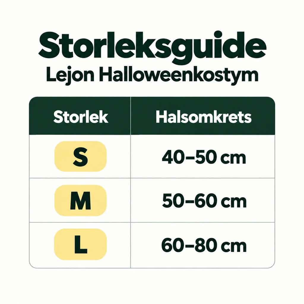 Hundkostym med Lejonman – storleksguide halsomkrets – Djurslottet
