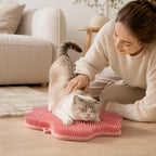 Katt på rosa massagematta tillsammans med sin matte - Djurslottet
