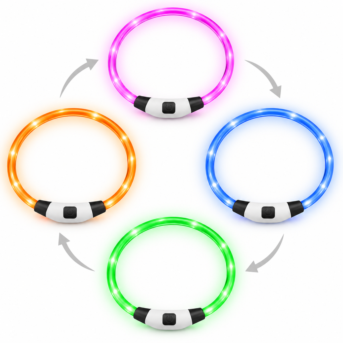 MultiGlow LED-halsband i 4 ögonblick av den automatiska färgväxlingen
